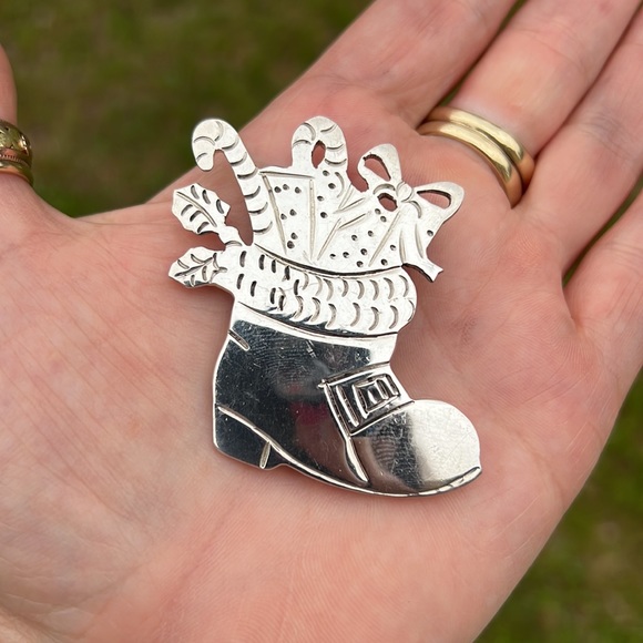 Vintage Sterling Silver Taxco Christmas Stocking or Boot Brooch